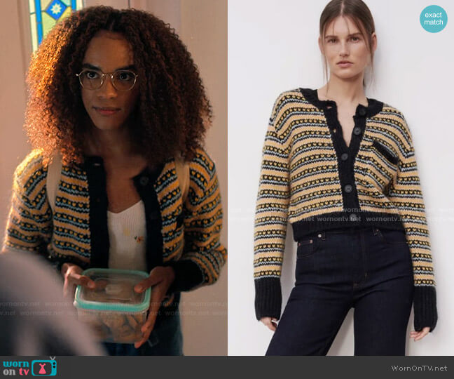 Zara Jacquard Knit Cardigan worn by Elle Argent (Yasmin Finney) on Heartstopper