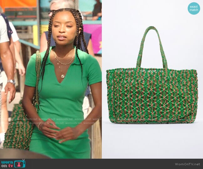 Zara Plaited Tote Bag worn by Nicole (Summer Madison) on The Summer I Turned Pretty