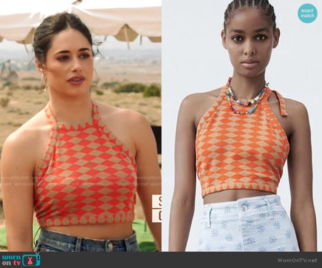 Zara Jacquard Crop Top worn by Liz Ortecho (Jeanine Mason) on Roswell New Mexico