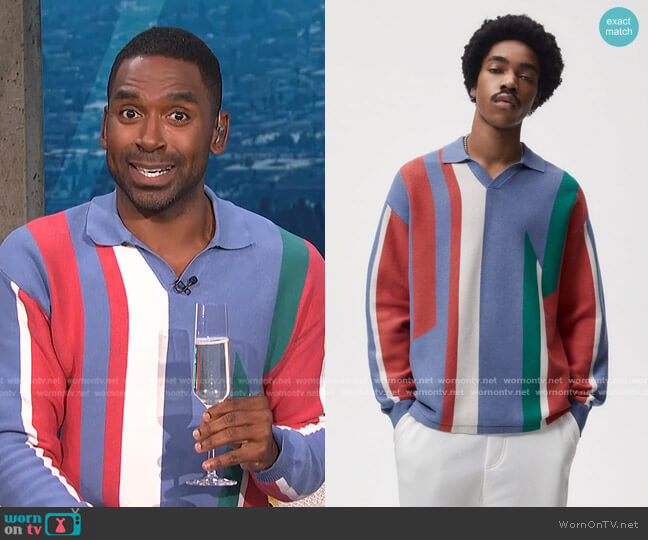 Zara Striped Knit Polo worn by Justin Sylvester on E! News