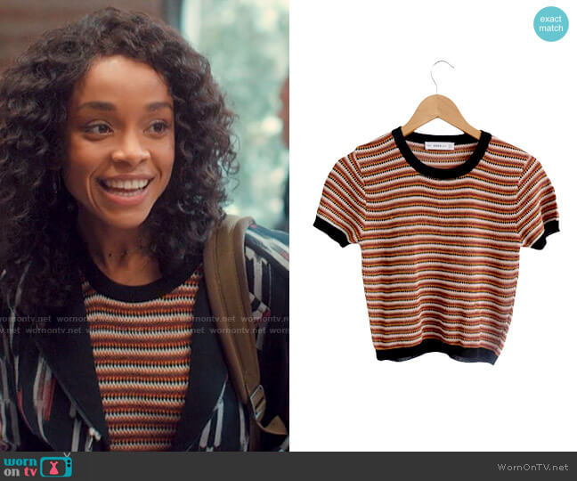 Zara Striped Knitted Top worn by Mia Brooks (Rachel Hilson) on Love Victor