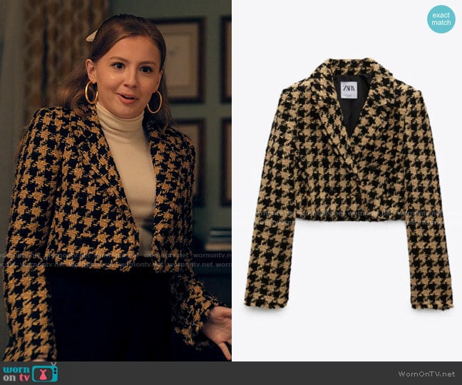 Zara Textured Houndstooth Blazer worn by Lake Meriwether (Bebe Wood) on Love Victor