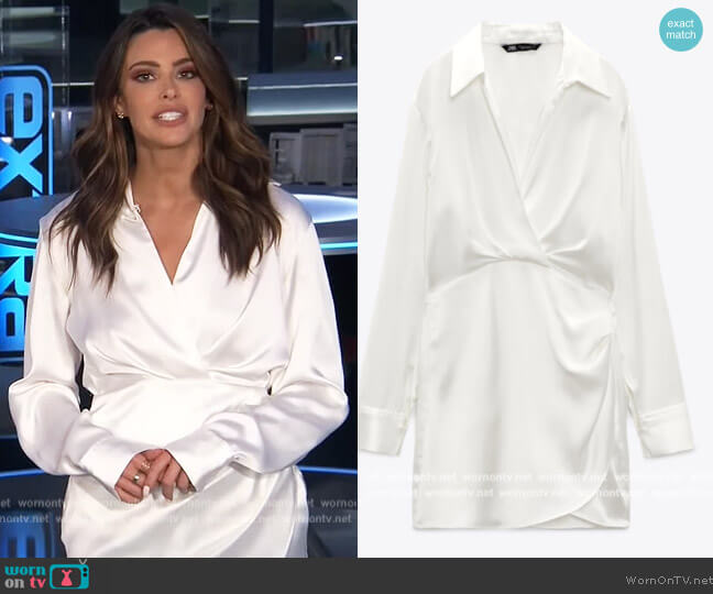 Zara White Satin Wrap Dress worn by Jennifer Lahmer on Extra