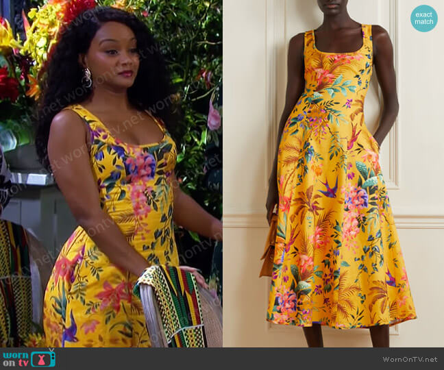 Zimmermann Tropicana Linen Midi Dress worn by Chanel Dupree (Raven Bowens) on Days of our Lives