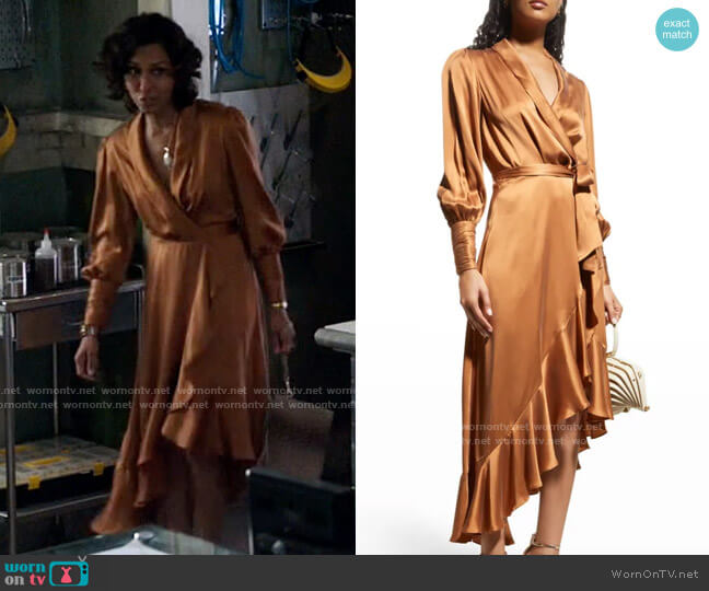 Zimmeramann Blouson-Sleeve Silk Wrap Midi Dress