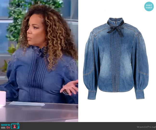 Zimmermann Rhythmic tie-detailed denim shirt worn by Sunny Hostin on The View