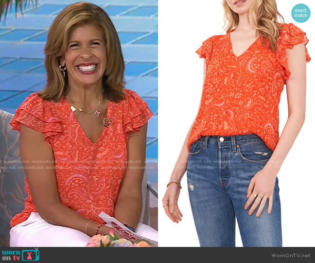 1. State Flutter Sleeve Chiffon V-Neck Top worn by Hoda Kotb on Today