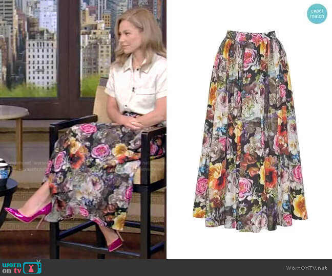 Adam Lippes Button Down A Line Skirt worn by Kelly Ripa on Live with Kelly and Mark