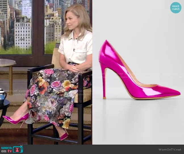 Gianvito Rossi Mirror Calfskin Stiletto Pumps worn by Kelly Ripa on Live with Kelly and Mark