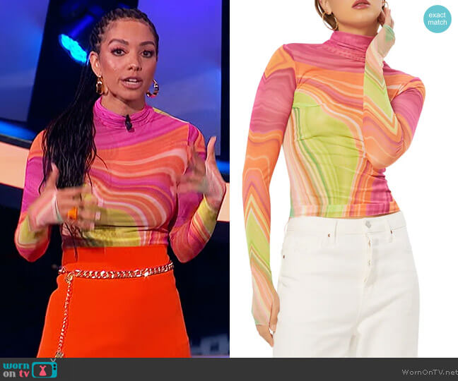 AFRM Zadie Mesh Turtleneck Top worn by Corinne Foxx on Beat Shazam
