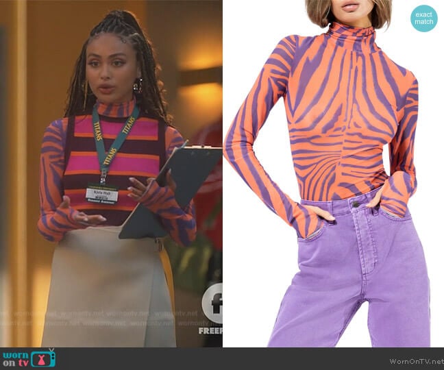 AFRM Zadie Power Mesh Turtleneck worn by Kiela (Daniella Perkins) on Grown-ish