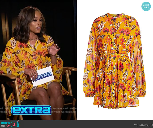 A.L.C Jen Floral Silk Dress worn by Rachel Lindsay on Extra