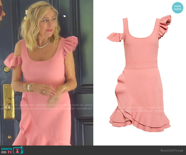 Alexander McQueen Ruffle Cold-Shoulder Mini Dress worn by Sutton Stracke on The Real Housewives of Beverly Hills
