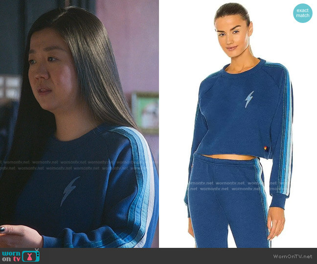 Aviator Nation Bolt Embroidery Cropped Classic Sweatshirt worn by Alice Kwan (Sherry Cola) on Good Trouble