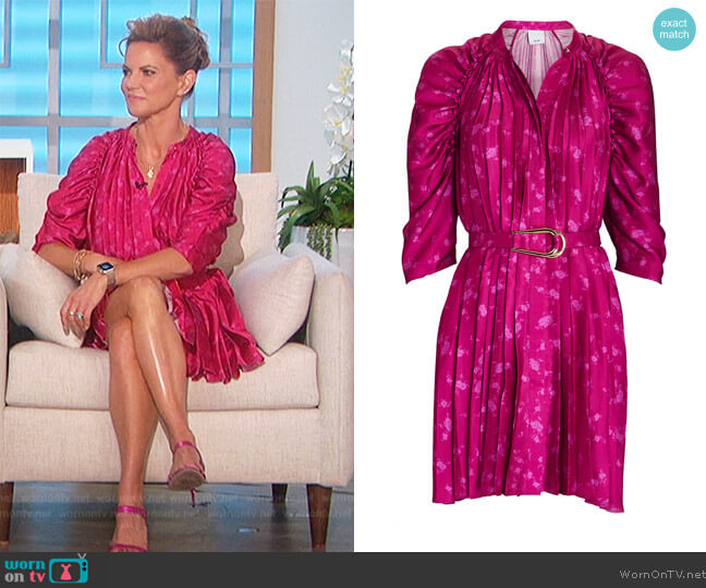 Acler Ivy Pleated Floral Satin Mini Dress worn by Natalie Morales on The Talk