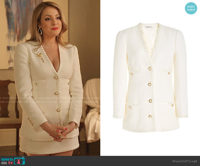 Alessandra Rich Braided Boucle Wool-Blend Tweed Jacket worn by Fallon Carrington (Elizabeth Gillies) on Dynasty