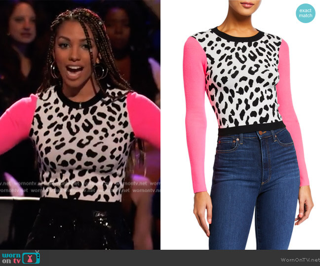 Alice + Olivia Ciara Leopard-Print Pullover Sweater worn by Corinne Foxx on Beat Shazam
