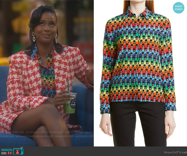Alice + Olivia Willa Placket Top worn by Annika (Justine Skye) on Grown-ish