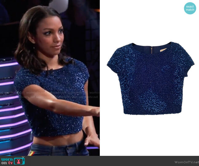 Alice + Olivia Glitter Blouse worn by Corinne Foxx on Beat Shazam