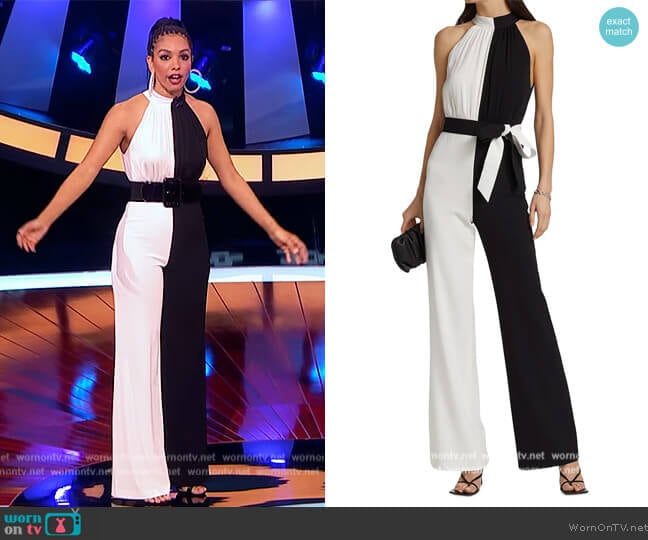 Alice + Olivia Thelma Halterneck Jumpsuit worn by Corinne Foxx on Beat Shazam