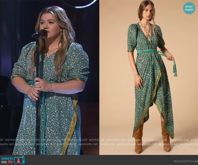 Alix of Bohemia Persephone Jade Jamdani Dress worn by Kelly Clarkson on The Kelly Clarkson Show