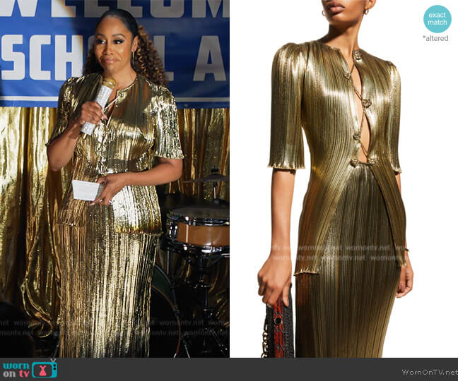 Altuzarra Adoni Lace-up Plisse Lame Top worn by Lola Carmichael (Simone Missick) on All Rise