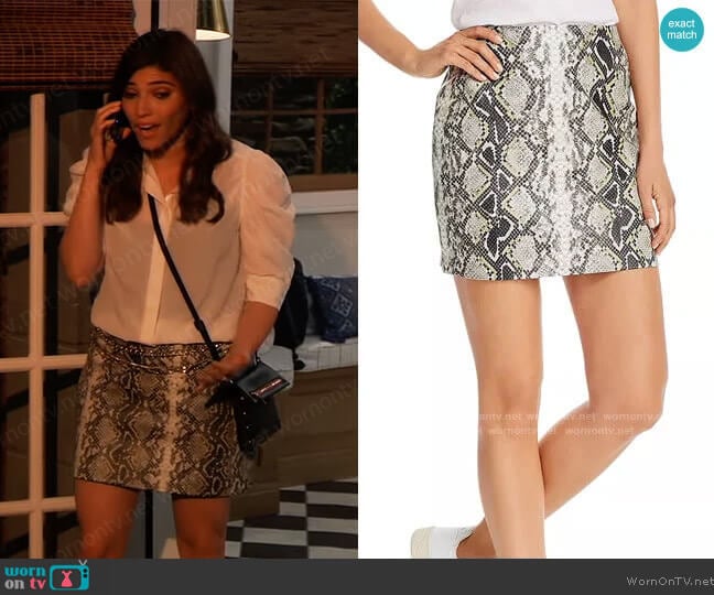 Aqua Faux Leather Snake Print Mini Skirt worn by Brook Lynn Quartermaine (Amanda Setton) on General Hospital