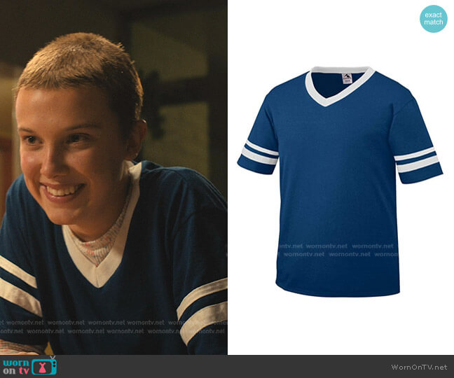 Augusta Sportswear Sleeve Stripe Jersey Tee worn by Eleven (Millie Bobby Brown) on Stranger Things