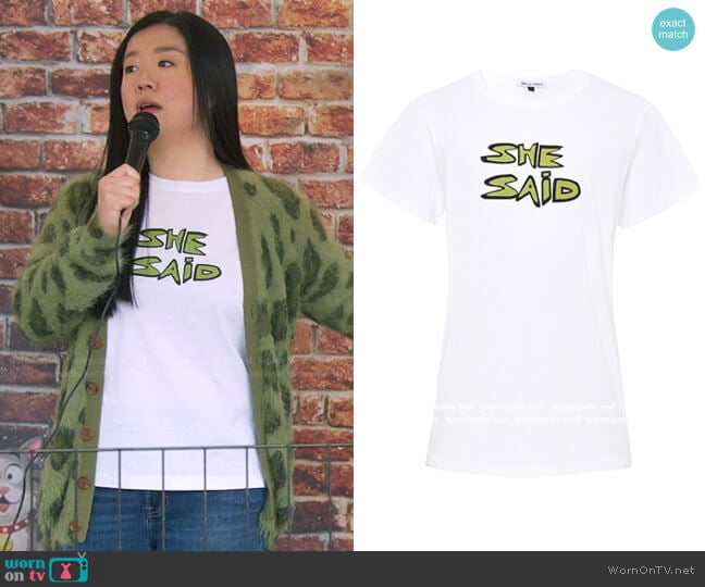 Bella Freud She Said T-Shirt worn by Alice Kwan (Sherry Cola) on Good Trouble