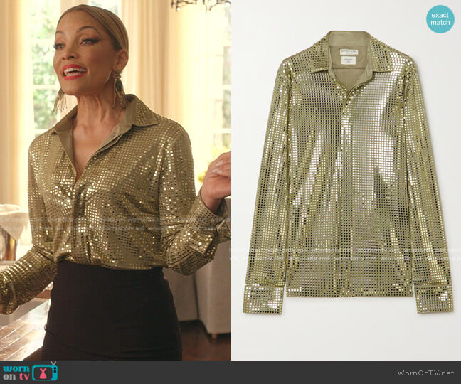 Bottega Veneta Sequin-Embellished Satin-Jersey Shirt worn by Dominique Deveraux (Michael Michele) on Dynasty