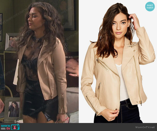 Blank NYC Faux Leather Moto Jacket in Natural Light worn by Ciara Brady (Victoria Konefal) on Days of our Lives