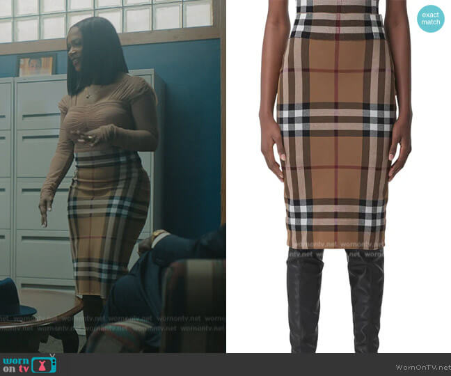 Burberry Kammie Check Jacquard Tube Skirt worn by (Kandi Burruss) on The Chi