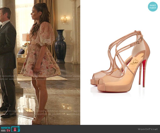 Christian Louboutin Mariacar Mesh Red Sole Platform Sandals worn by Cristal Jennings (Daniella Alonso) on Dynasty