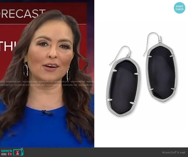 Kendra Scott Danielle Silver Drop Earrings in Black Opaque Glass worn by Iris Hermosillo on Good Morning America