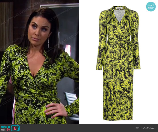 Diane von Furstenberg Abigail Feather-Print Wrap Dress worn by Chloe Lane (Nadia Bjorlin) on Days of our Lives