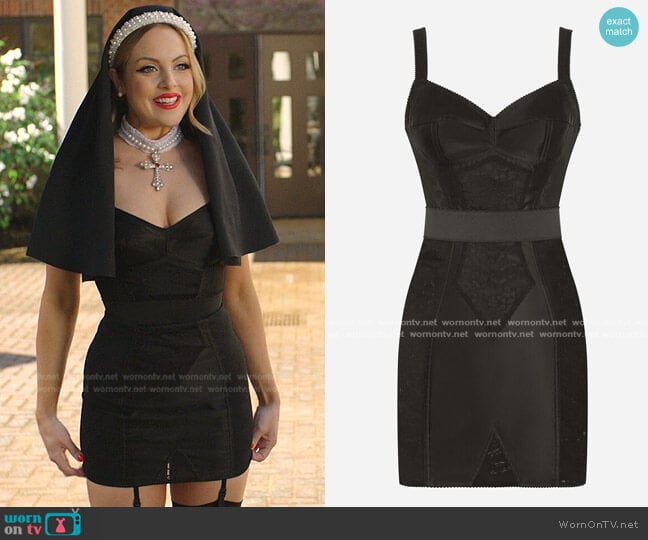 Dolce & Gabbana Corset-Style Lace and Satin Minidress worn by Fallon Carrington (Elizabeth Gillies) on Dynasty