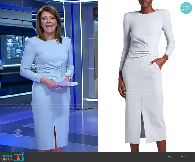 Giorgio Armani Draped Front-Slit Jersey Knit Dress worn by Norah O'Donnell on CBS Evening News