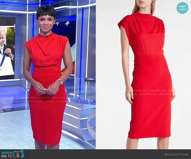 Express Draped Mock Neck Midi Dress worn by Jericka Duncan on CBS Evening News