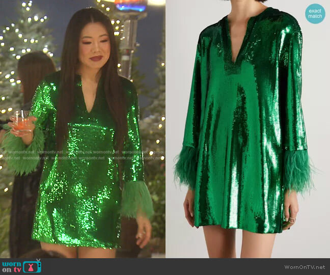 Valentino Embroidered Feather Dress worn by Crystal Kung Minkoff on The Real Housewives of Beverly Hills