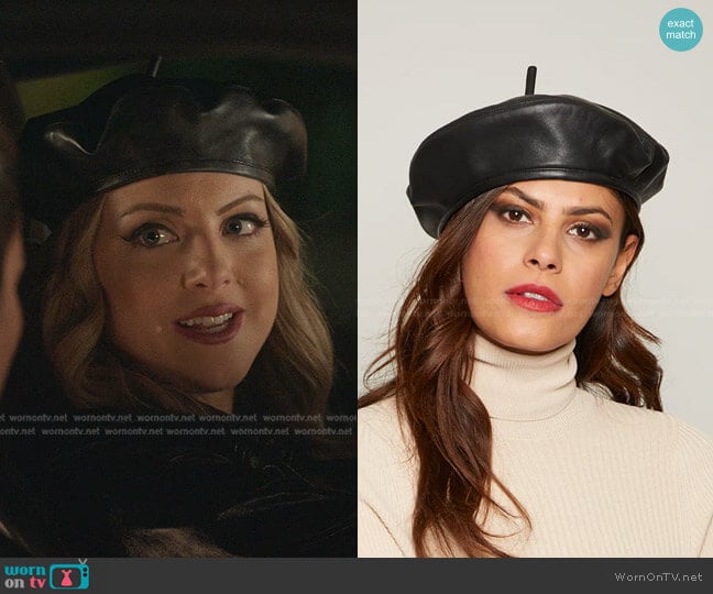 Eugenia Kim Carter Leather Beret worn by Fallon Carrington (Elizabeth Gillies) on Dynasty