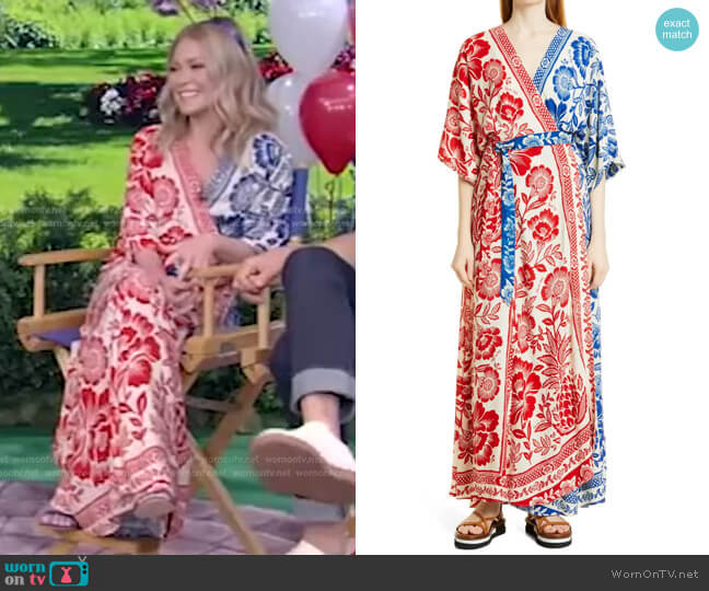 Farm Rio Pineapple Garden Colorblock Wrap Dress worn by Kelly Ripa on Live with Kelly and Mark