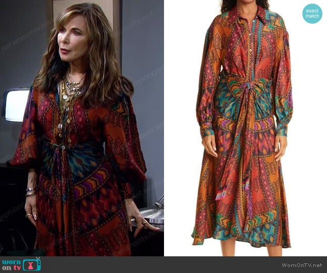 Farm Rio Yawanawa Stripe Long Sleeve Shirt Dress worn by Kate Roberts (Lauren Koslow) on Days of our Lives