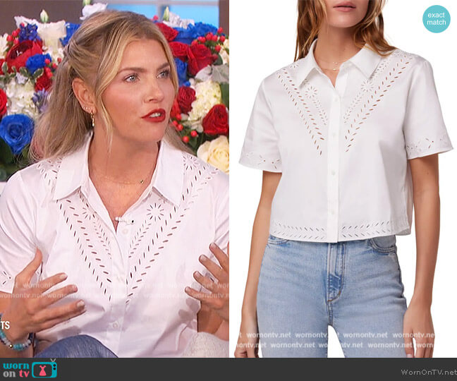 Favorite Daughter The Broderie Stretch Cotton Shirt worn by Amanda Kloots on The Talk