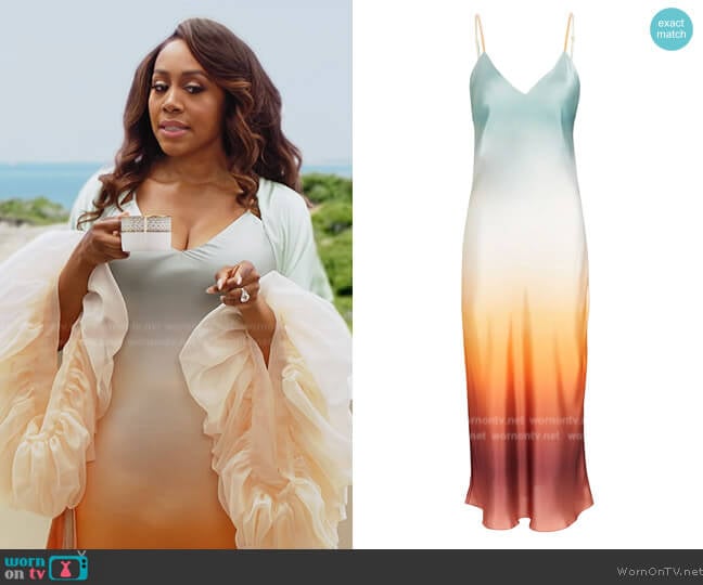 Fe Noel Bella Spice gradient-satin slip dress worn by Lola Carmichael (Simone Missick) on All Rise