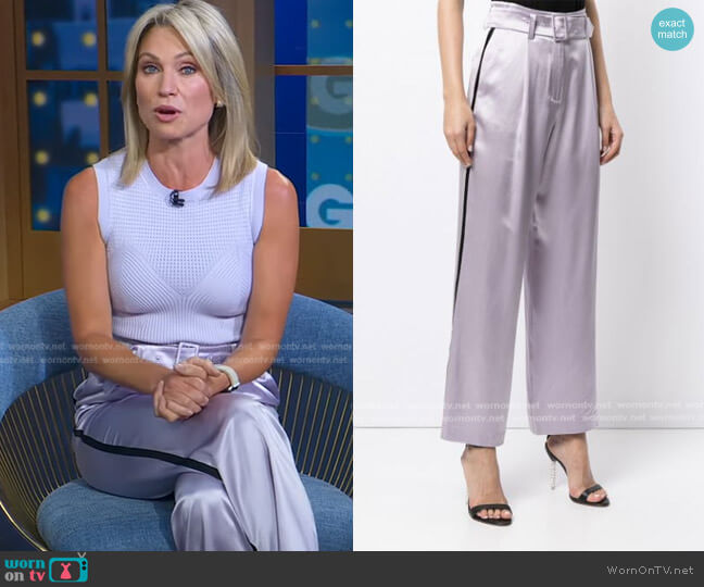 Fleur Du Mal Belted Silk Trousers worn by Amy Robach on Good Morning America