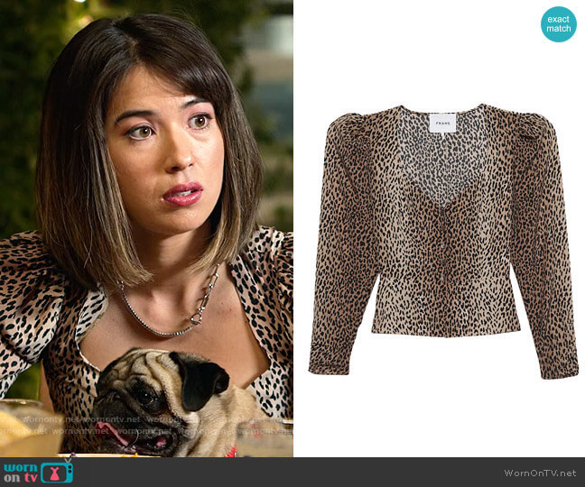 Frame Silk Animal Print Blouse worn by Louise (Nichole Sakura) on Maggie