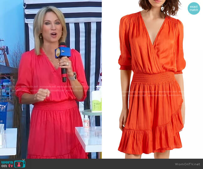 Gerard Darel Joris Satin Wrap Style Dress worn by Amy Robach on Good Morning America