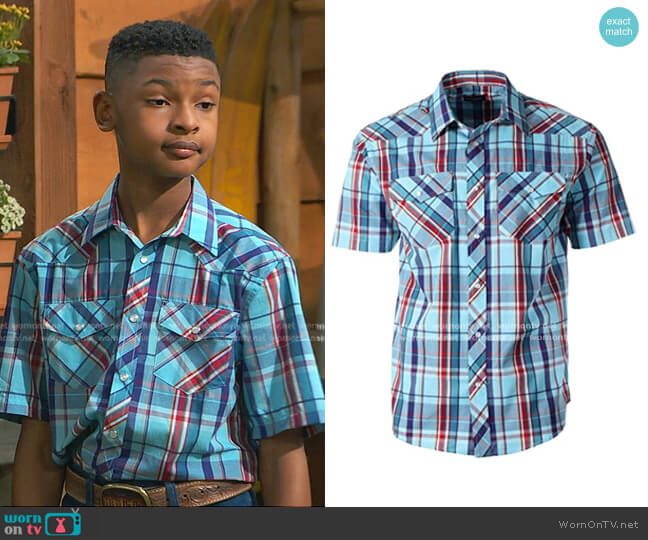 Gioberti Western Plaid Pearl Snap-on Buttons Short Sleeve Shirt worn by Bill (Alfred Lewis) on Bunkd