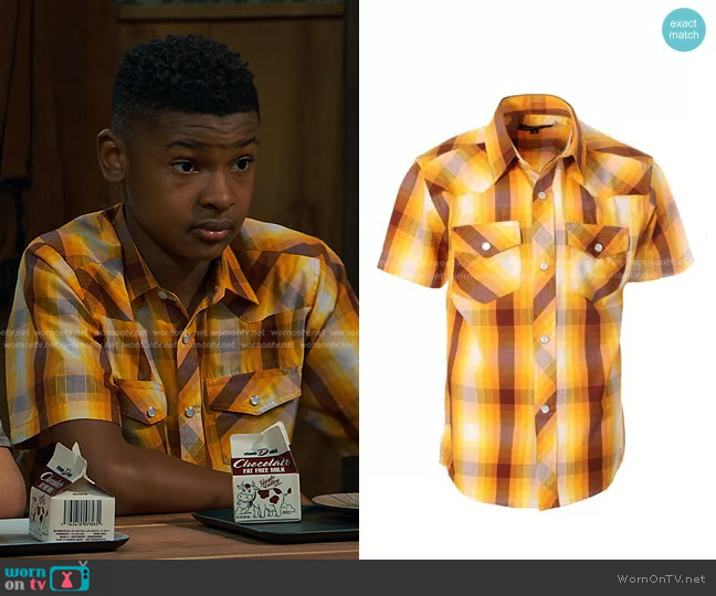 Gioberti Boys Western Plaid Pearl Snap-on Buttons Short Sleeve Shirt worn by Bill (Alfred Lewis) on Bunkd