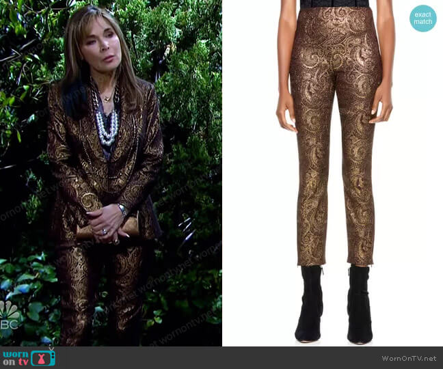 Alice + Olivia Gloriane Metallic Paisley Jacquard Pants worn by Kate Roberts (Lauren Koslow) on Days of our Lives